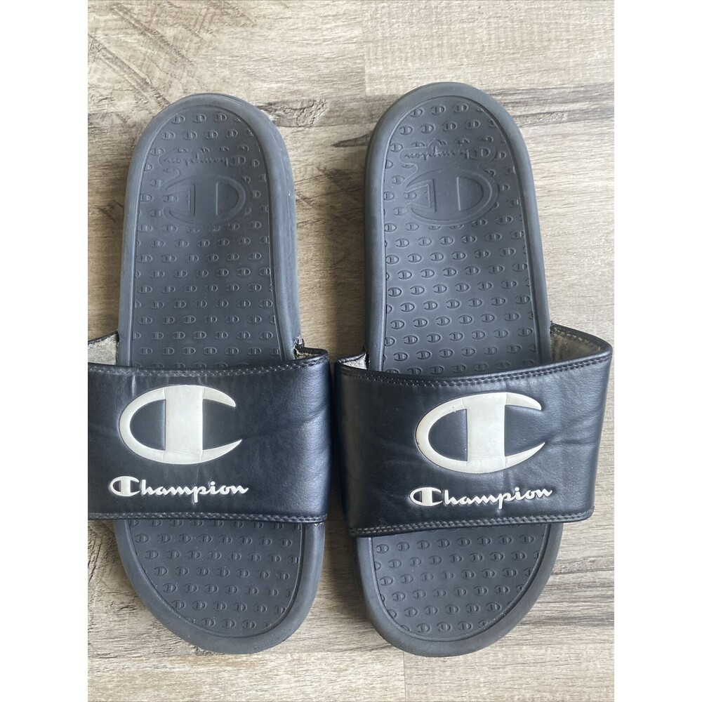 Champion Slide Sandals Flip Flop Size 8M Black and White